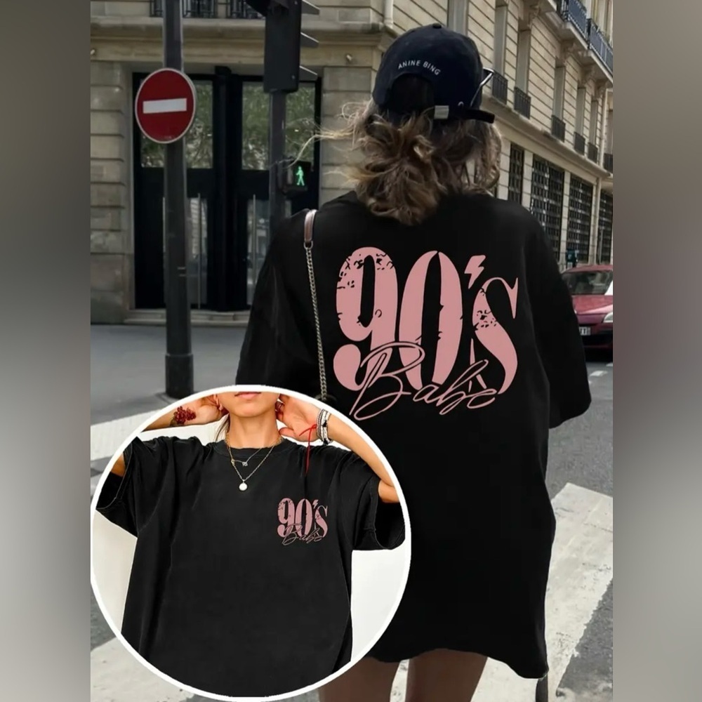Women's Black 90s Babe Retro Short Sleeve Graphic T-Shirt - Size XL - NEW - Picture 5 of 7
